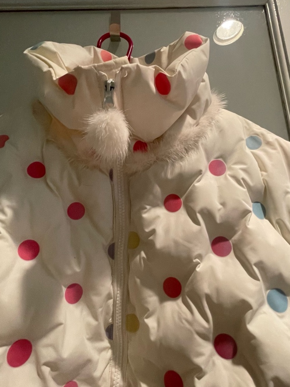 Cream Polka Dot Puffer Jacket - Cozy Winter Coat - Picture 2 of 3